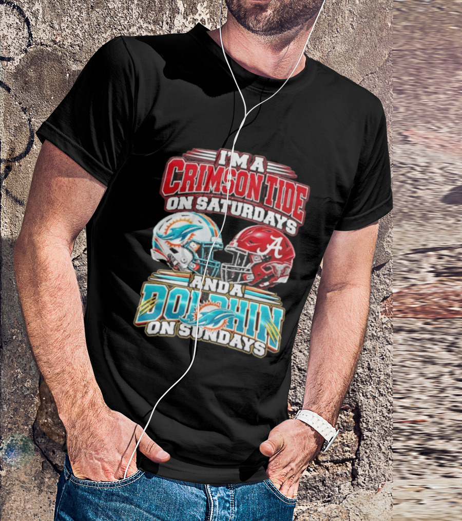 Crimson Tide Saturdays And Dolphin Sundays Football Helmets T-Shirt