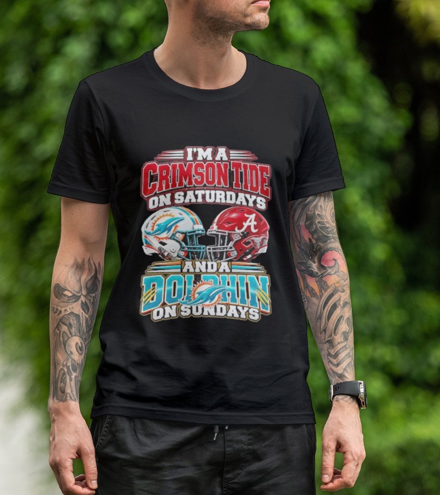 Crimson Tide Saturdays And Dolphin Sundays Football Helmets T-Shirt