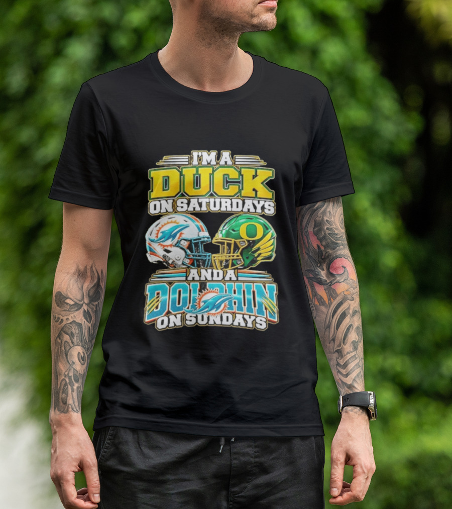 I'm A Duck On Saturdays And A Dolphin On Sundays Football Helmets T-Shirt