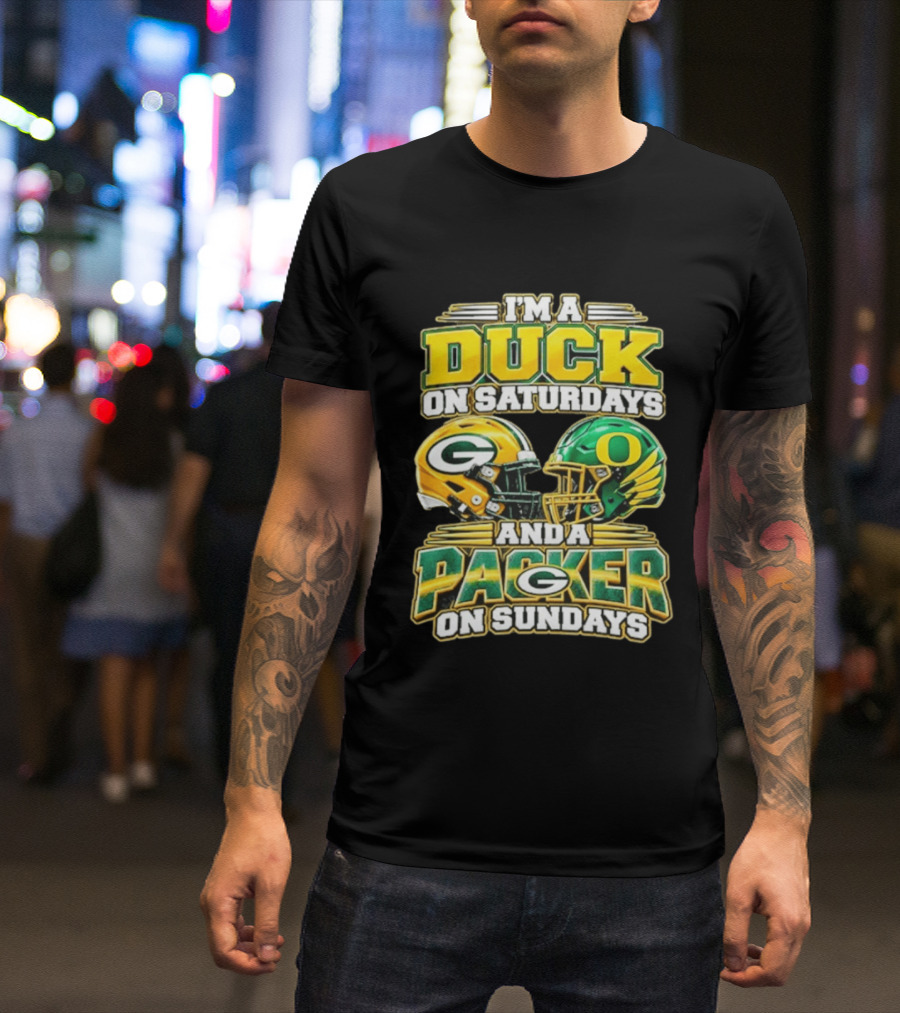 I'm A Duck On Saturdays And A Packer On Sundays Football Helmets T-Shirt