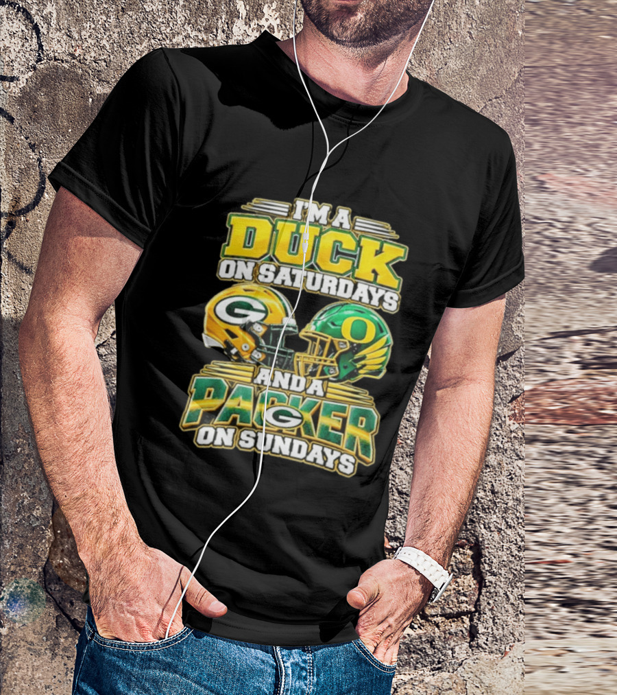 I'm A Duck On Saturdays And A Packer On Sundays Football Helmets T-Shirt