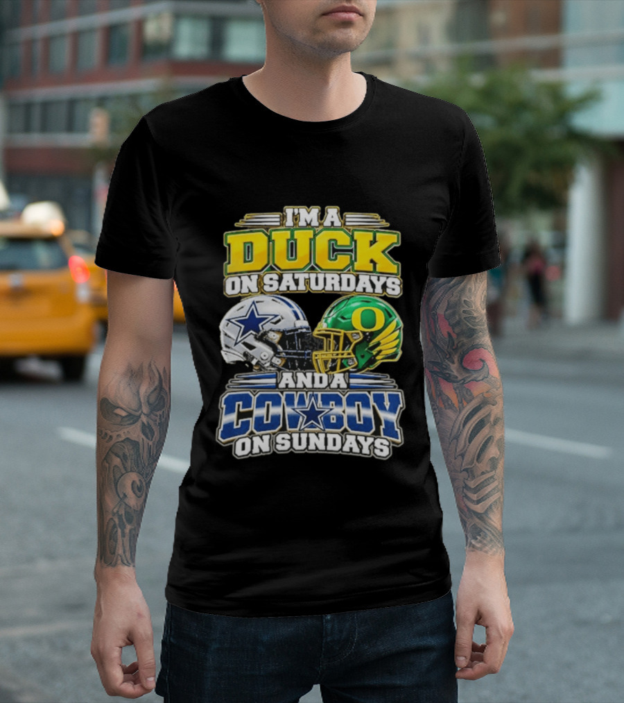 I'm A Duck On Saturdays And A Cowboy On Sundays Football Helmets T-Shirt