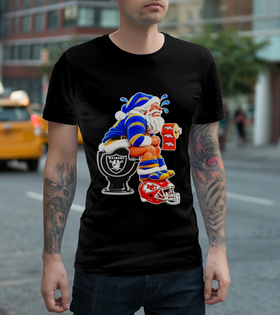 Santa Claus LA Chargers Pooping Raiders Toilet Chiefs Broncos Roll T-Shirt