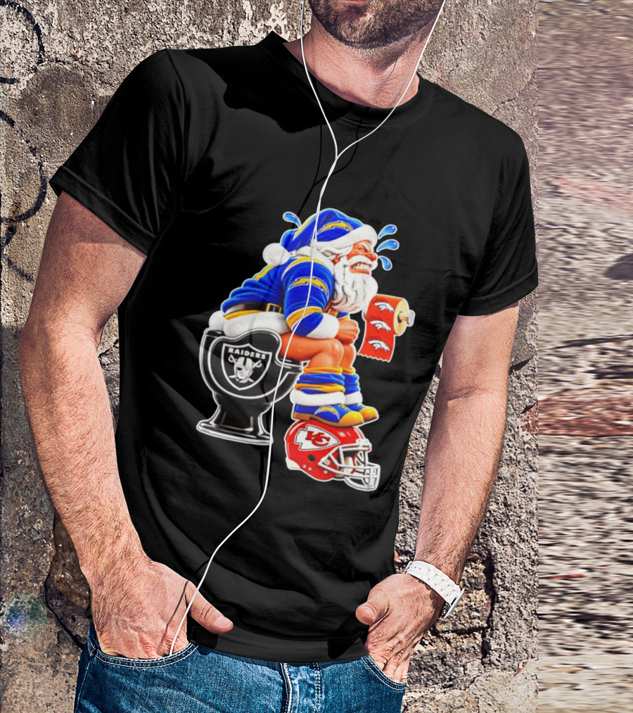 Santa Claus LA Chargers Pooping Raiders Toilet Chiefs Broncos Roll T-Shirt
