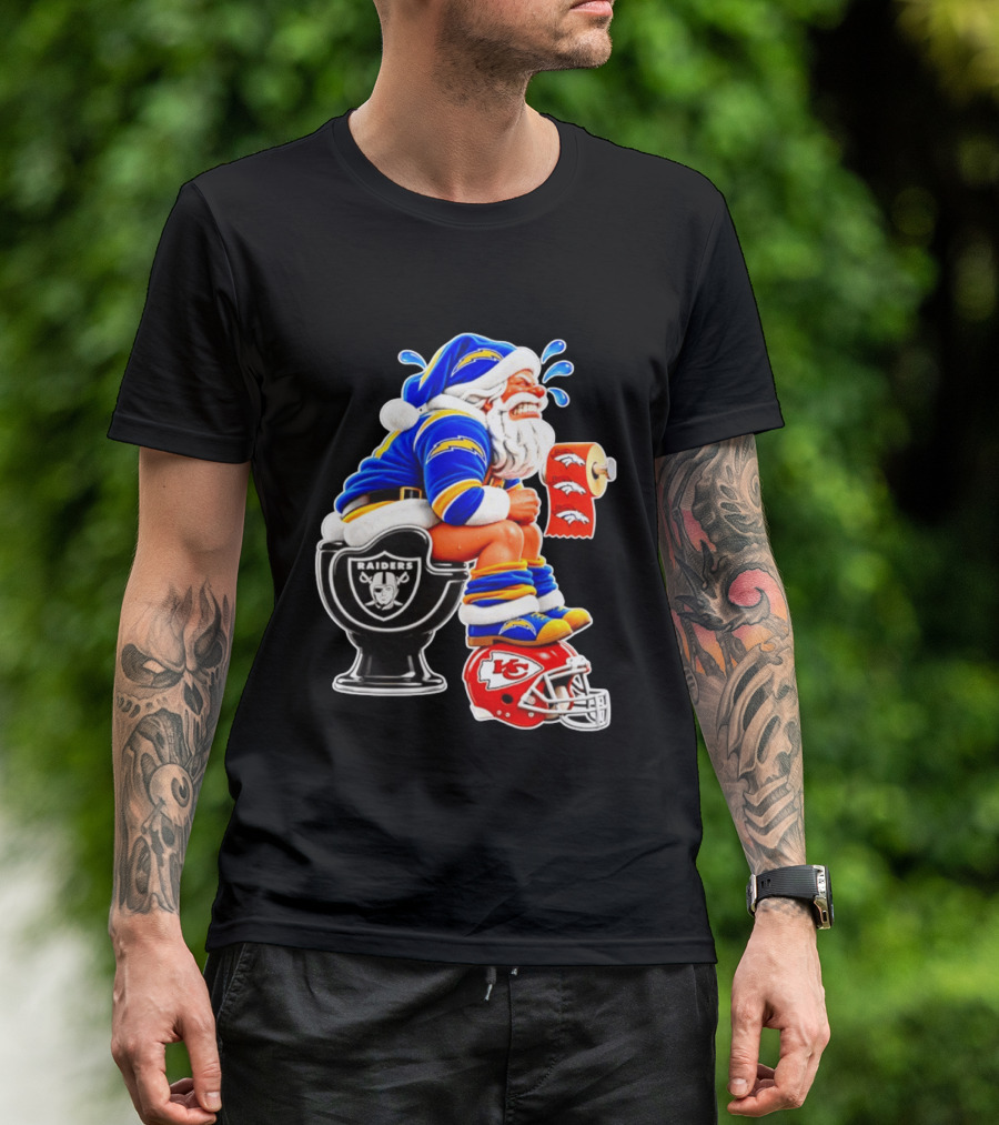 Santa Claus LA Chargers Pooping Raiders Toilet Chiefs Broncos Roll T-Shirt