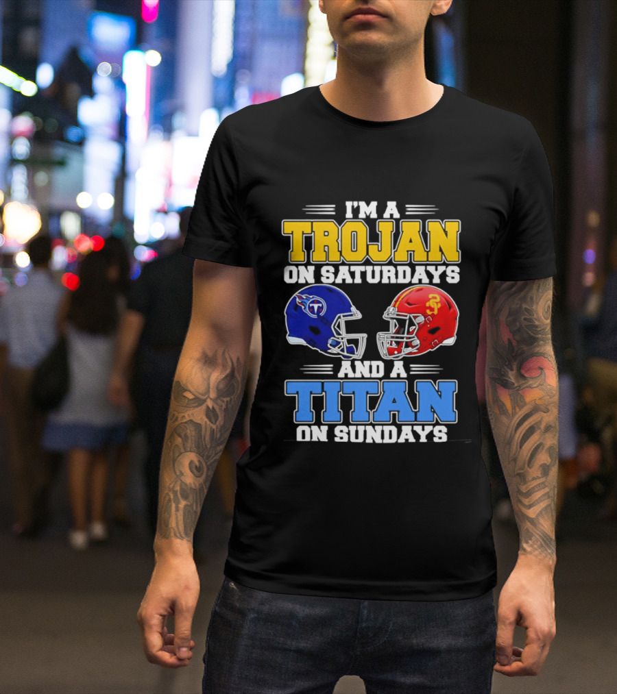 USC Trojans On Saturdays Titans On Sundays Football Helmets T-Shirt