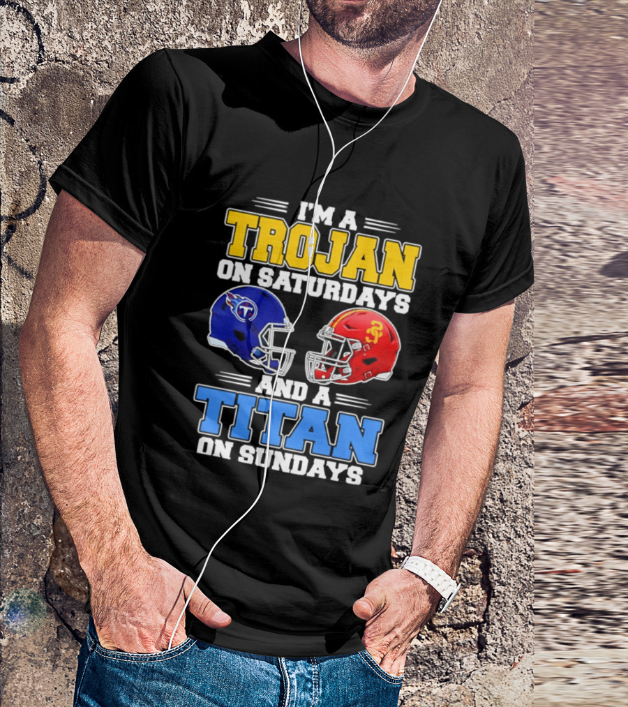 USC Trojans On Saturdays Titans On Sundays Football Helmets T-Shirt