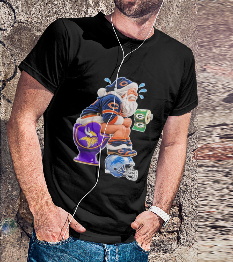Santa Claus On Toilet Minnesota Vikings Detroit Lions Green Bay Packers Chicago Bears Funny Christmas 2026 Football T-Shirt