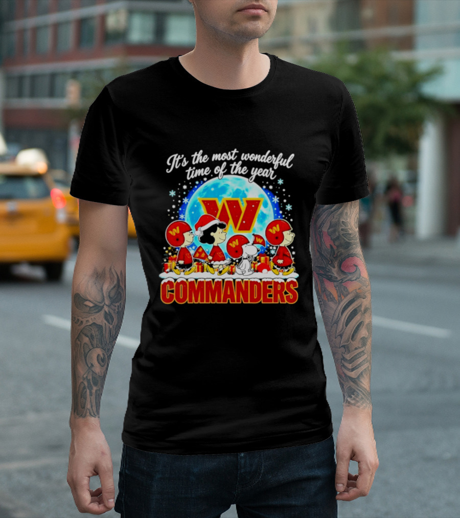 Peanuts Washington Commanders 2026 Christmas It's The Most Wonderful Time Of The Year T-Shirt