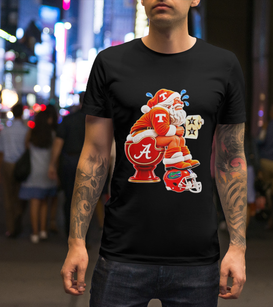 Tennessee Volunteers Santa Claus With Alabama Crimson Tide Toilet Vanderbilt Commodores Toilet Paper Florida Gators Helmet T-Shirt
