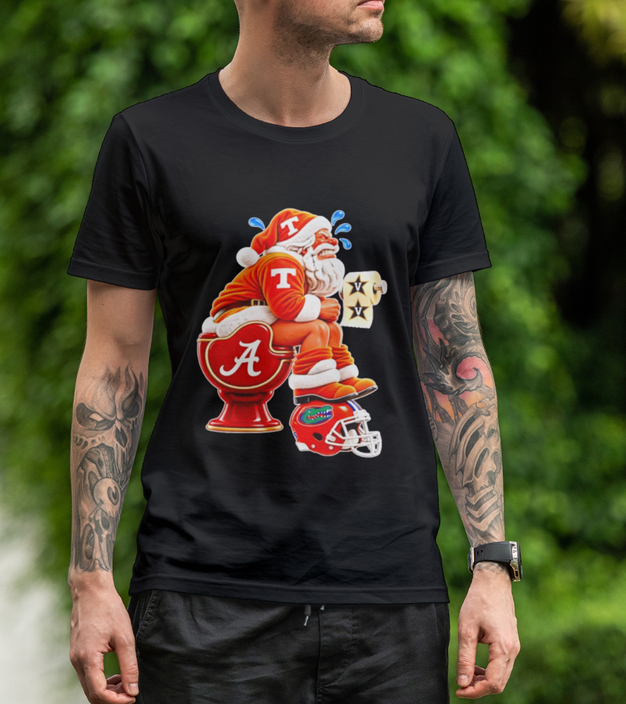 Tennessee Volunteers Santa Claus With Alabama Crimson Tide Toilet Vanderbilt Commodores Toilet Paper Florida Gators Helmet T-Shirt