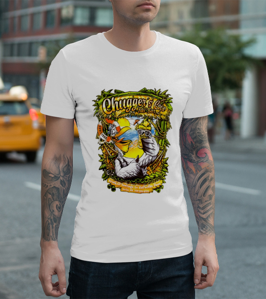 Chugger's Cove Tiki Bar Beach Pelican Drink Ur Feelings Ocean Floor Berlin MD T-Shirt