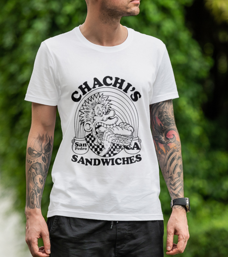Chachi's San Pedro CA Sandwiches Sandwich Shop Comic Character Eating Sandwich T-Shirt