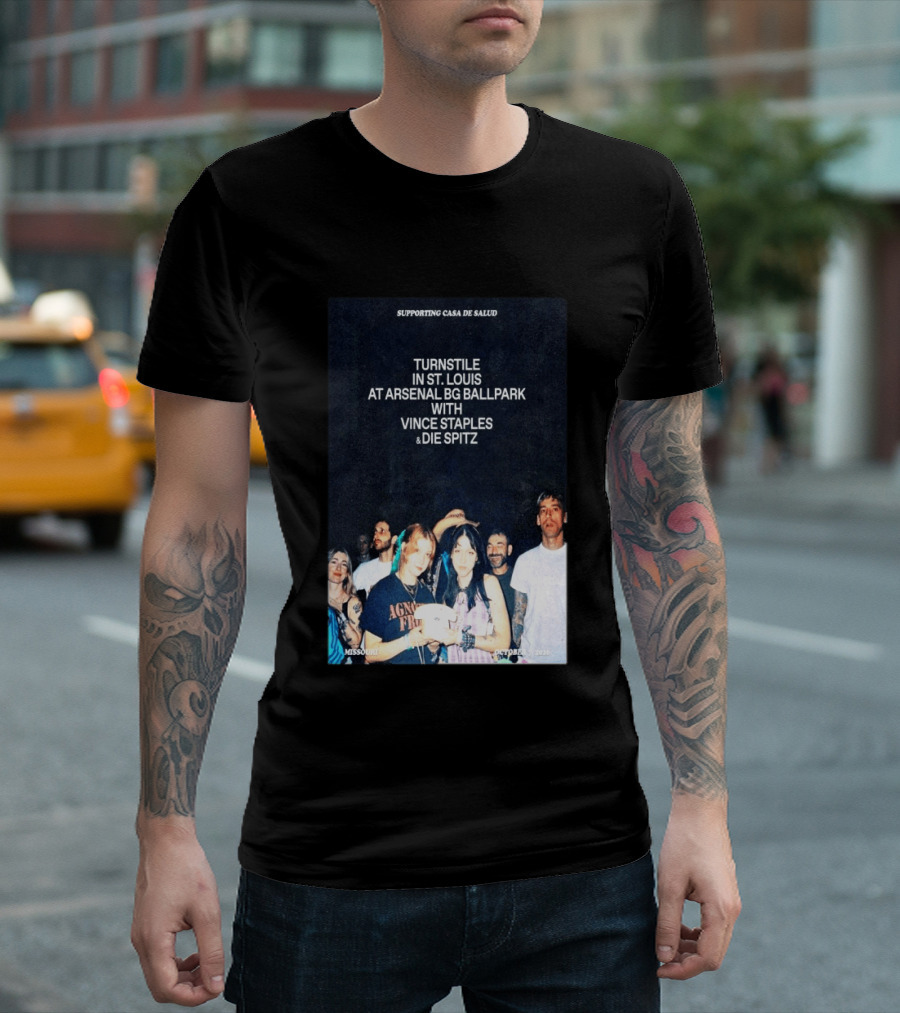Turnstile St. Louis Arsenal BG Ballpark Vince Staples Die Spitz October 2026 Supporting Casa De Salud Missouri T-Shirt