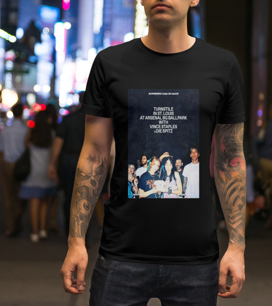Turnstile St. Louis Arsenal BG Ballpark Vince Staples Die Spitz October 2026 Supporting Casa De Salud Missouri T-Shirt