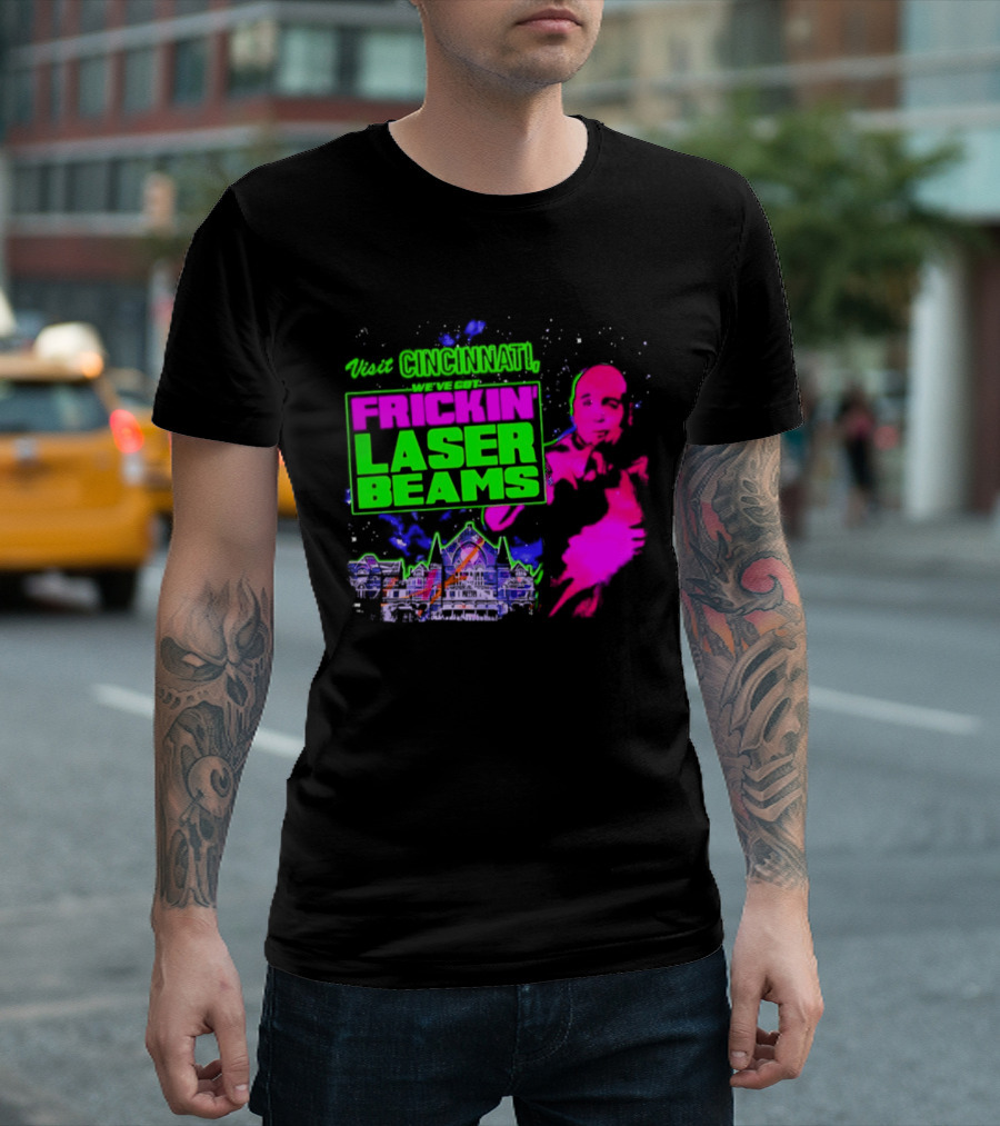 Visit Cincinnati Frickin' Laser Beams Retro Neon T-Shirt