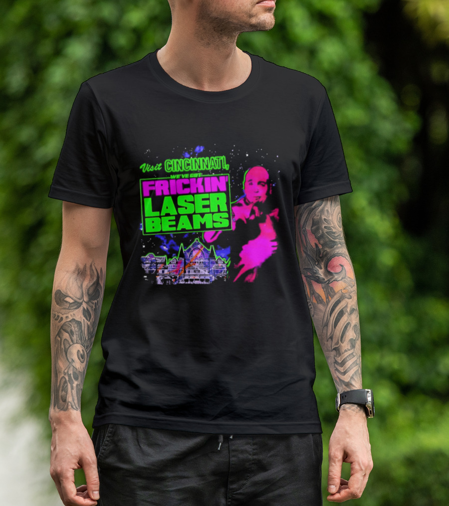 Visit Cincinnati Frickin' Laser Beams Retro Neon T-Shirt