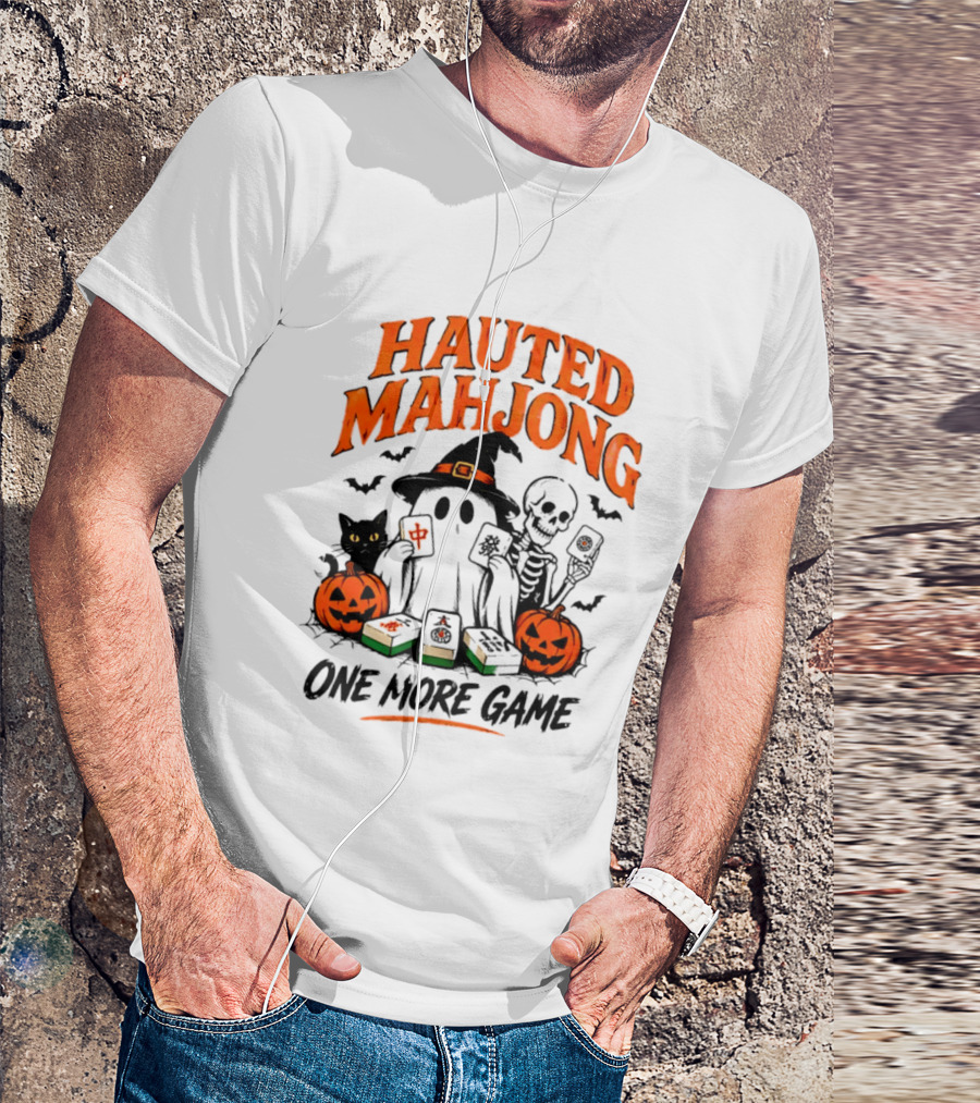 Hauted Mahjong Halloween Ghost Cat Skeleton Pumpkins One More Game T-Shirt