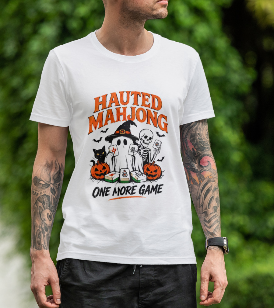 Hauted Mahjong Halloween Ghost Cat Skeleton Pumpkins One More Game T-Shirt