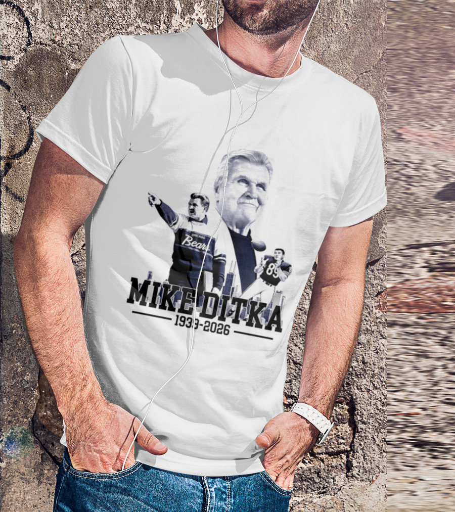 Mike Ditka Da Coach Chicago Bears In Loving Memory 1939 2026 City Skyline T-Shirt