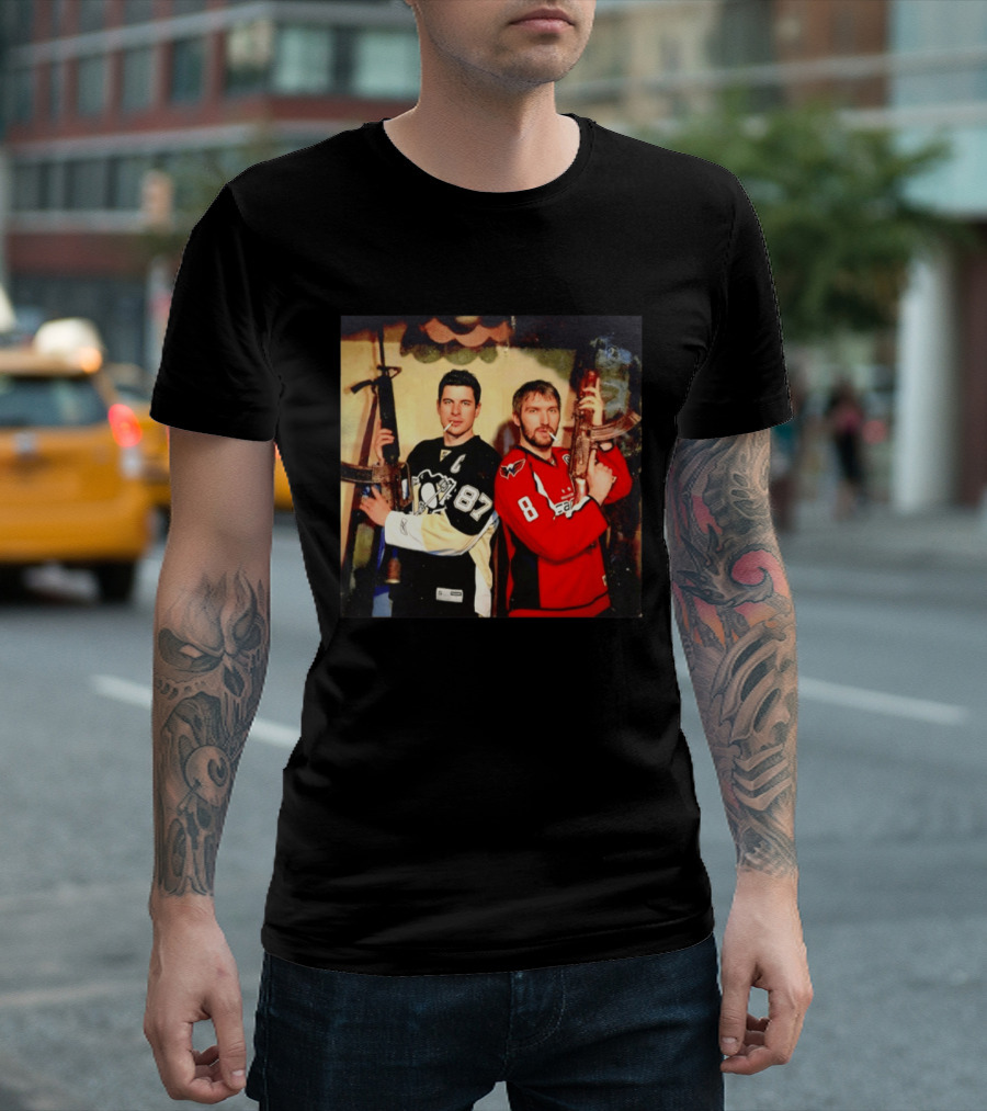 Legend Hockey Alex Ovechkin Sidney Crosby Cigar Guns Penguins Capitals T-Shirt