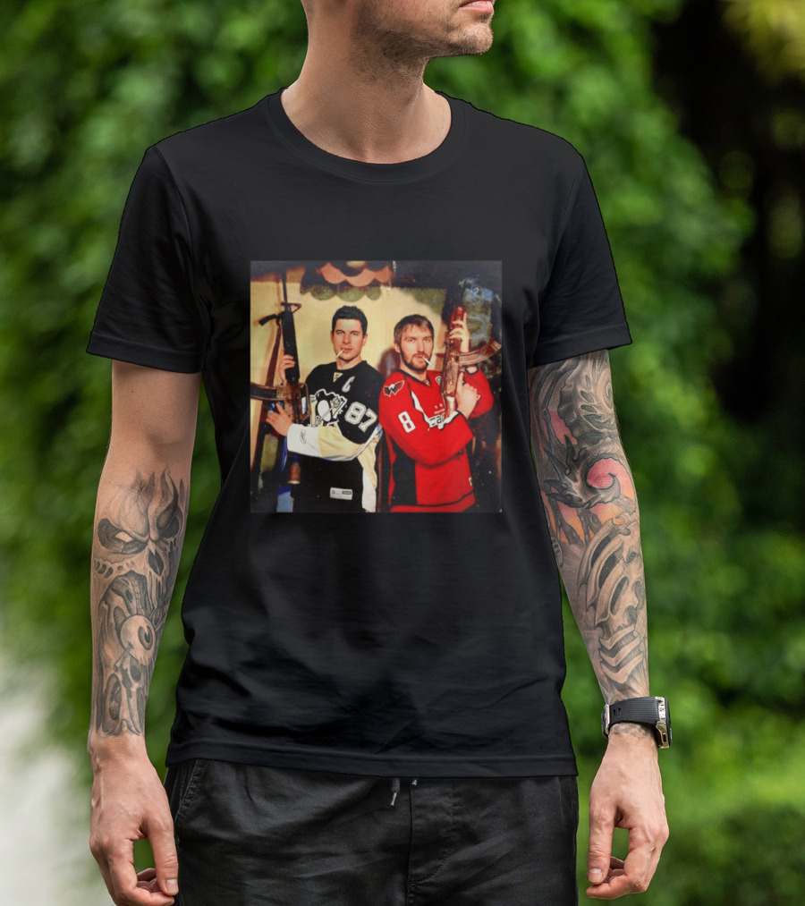 Legend Hockey Alex Ovechkin Sidney Crosby Cigar Guns Penguins Capitals T-Shirt