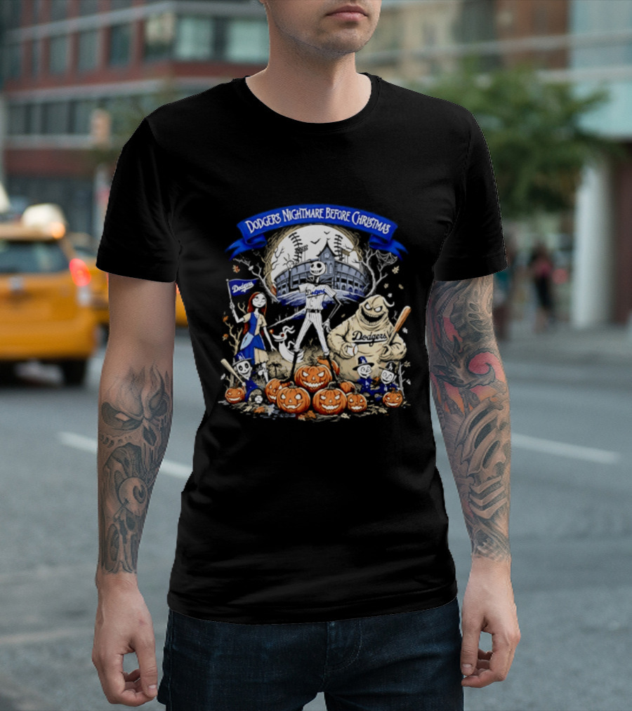 Dodgers Nightmare Before Christmas Halloween 2026 Jack Skellington Oogie Boogie Pumpkin Patch T-Shirt