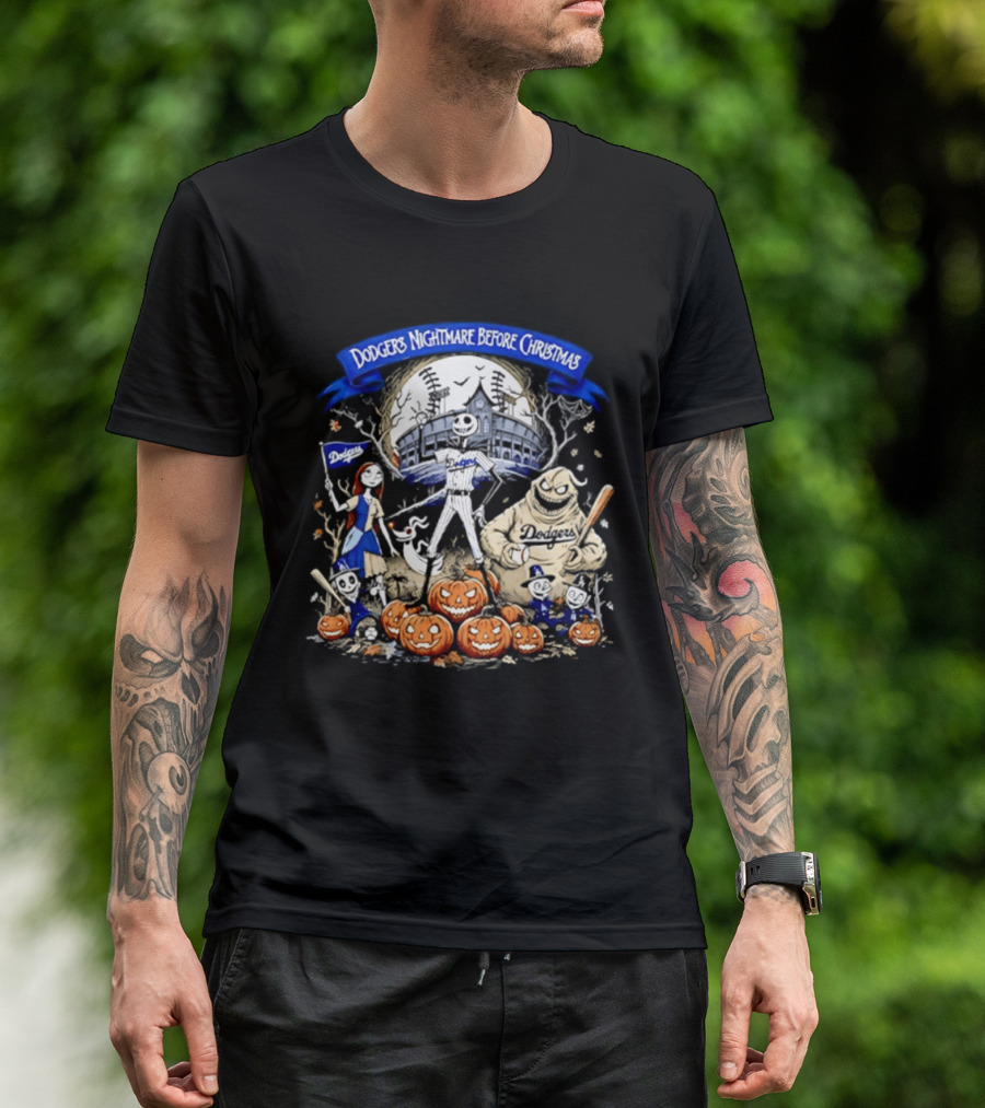 Dodgers Nightmare Before Christmas Halloween 2026 Jack Skellington Oogie Boogie Pumpkin Patch T-Shirt