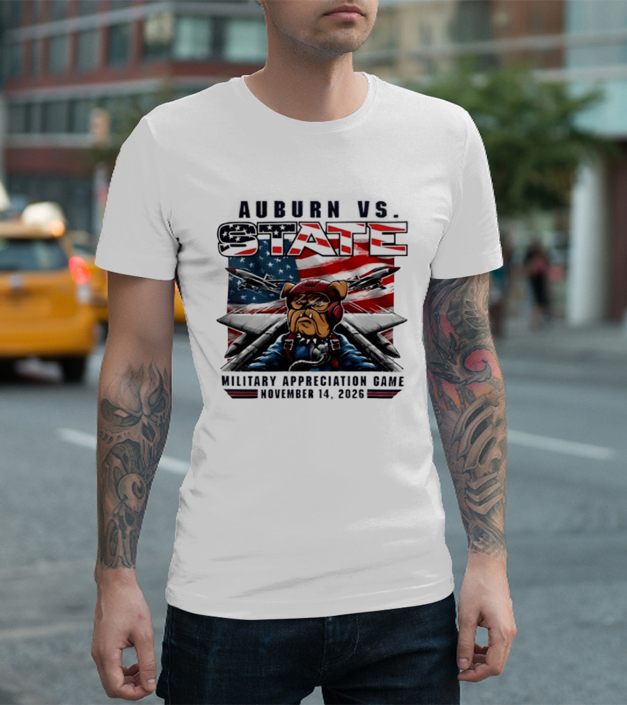 Auburn Vs. State Military Appreciation Game November 14 2026 Bulldog Fighter Pilot American Flag T-Shirt