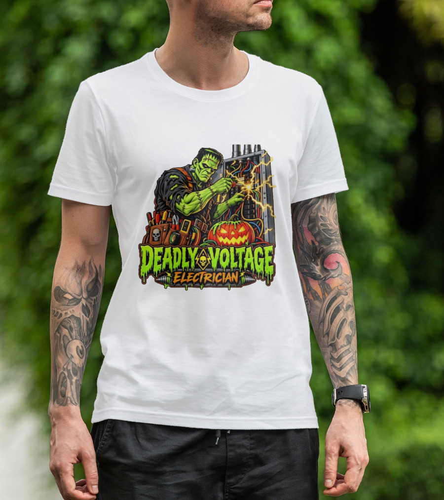 Deadly Voltage Electrician Frankenstein Halloween 2026 T-Shirt