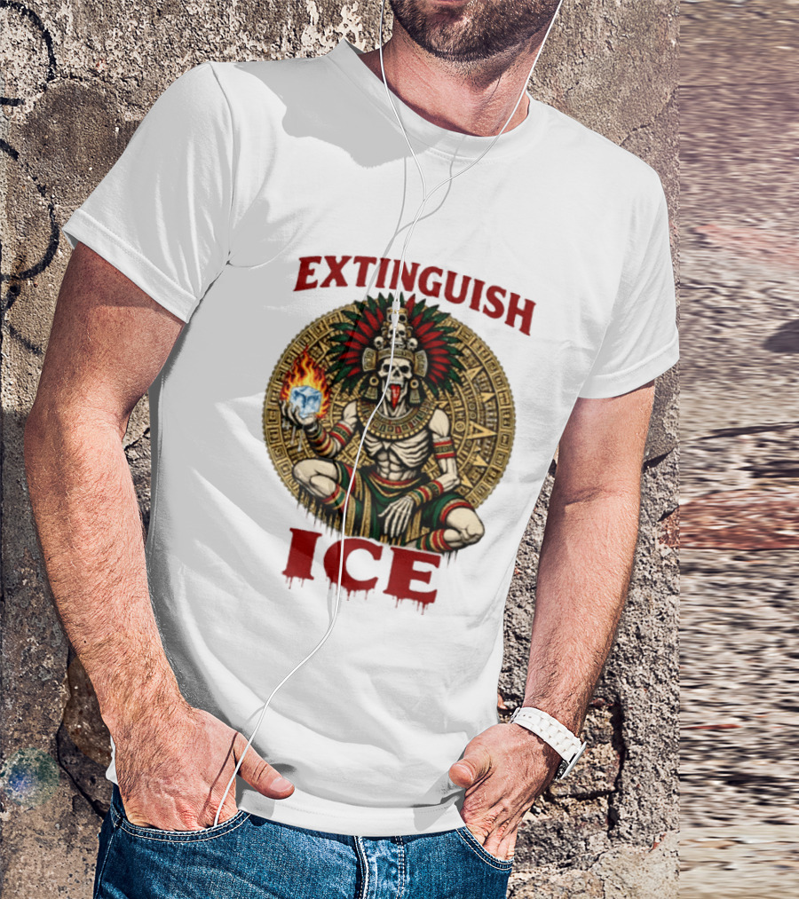 Aztec Skeleton Extinguish Ice Fire Mayan T-Shirt