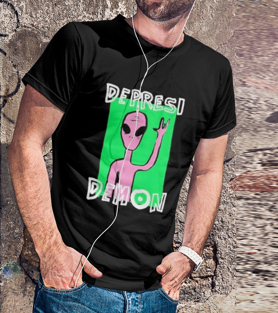 Depresi Demon Pink Alien Rock On Meme T-Shirt