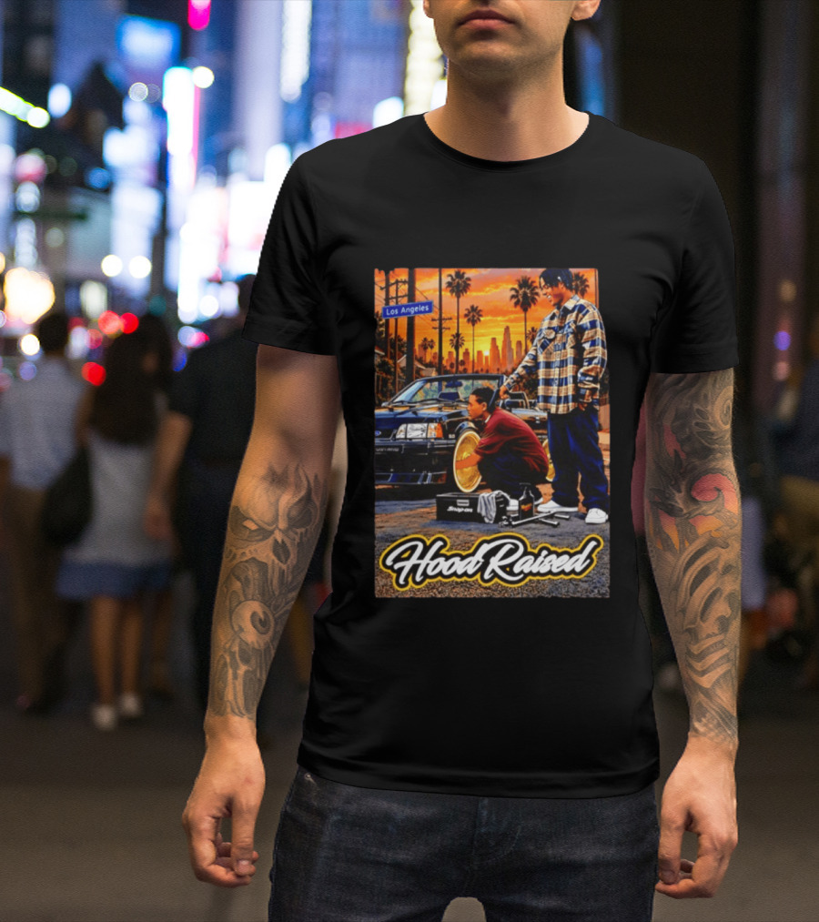 Hood Raised Los Angeles Ford Mustang Enthusiast Scene T-Shirt