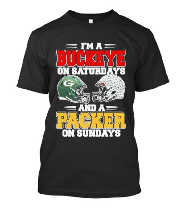 Buckeye On Saturdays Packer On Sundays Football Helmets T-Shirt