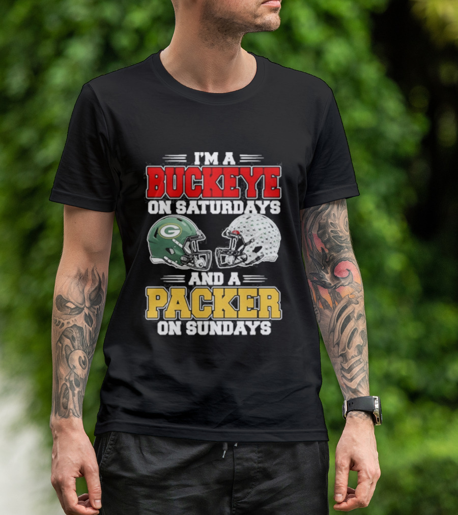 Buckeye On Saturdays Packer On Sundays Football Helmets T-Shirt