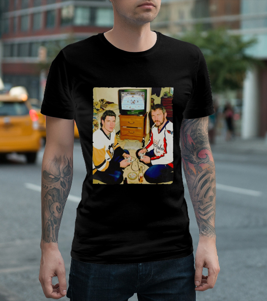 Sidney Crosby And Alex Ovechkin Video Game Hockey Night With Beer And Cigarettes T-Shirt