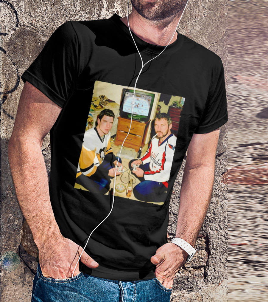 Sidney Crosby And Alex Ovechkin Video Game Hockey Night With Beer And Cigarettes T-Shirt