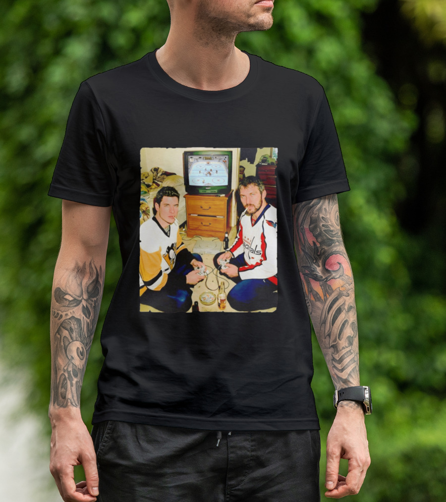 Sidney Crosby And Alex Ovechkin Video Game Hockey Night With Beer And Cigarettes T-Shirt