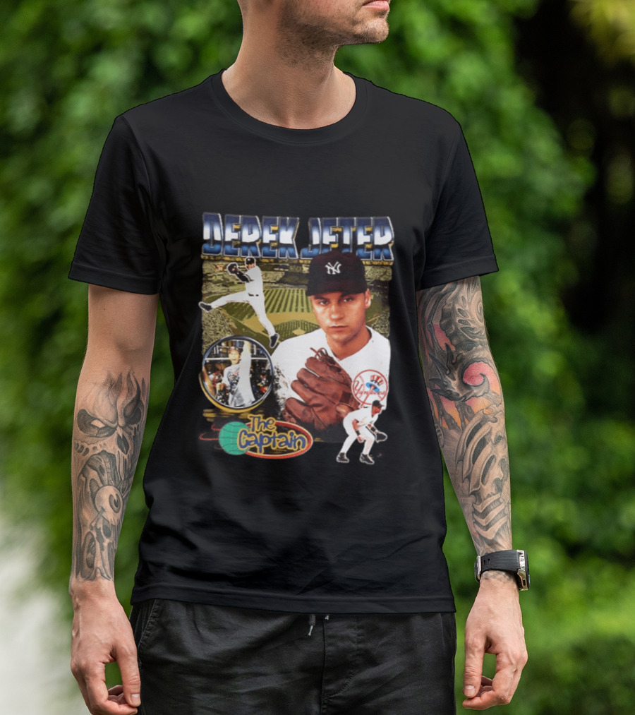 Derek Jeter New York Yankees The Captain MLB Player Tribute Two Sided T-Shirt