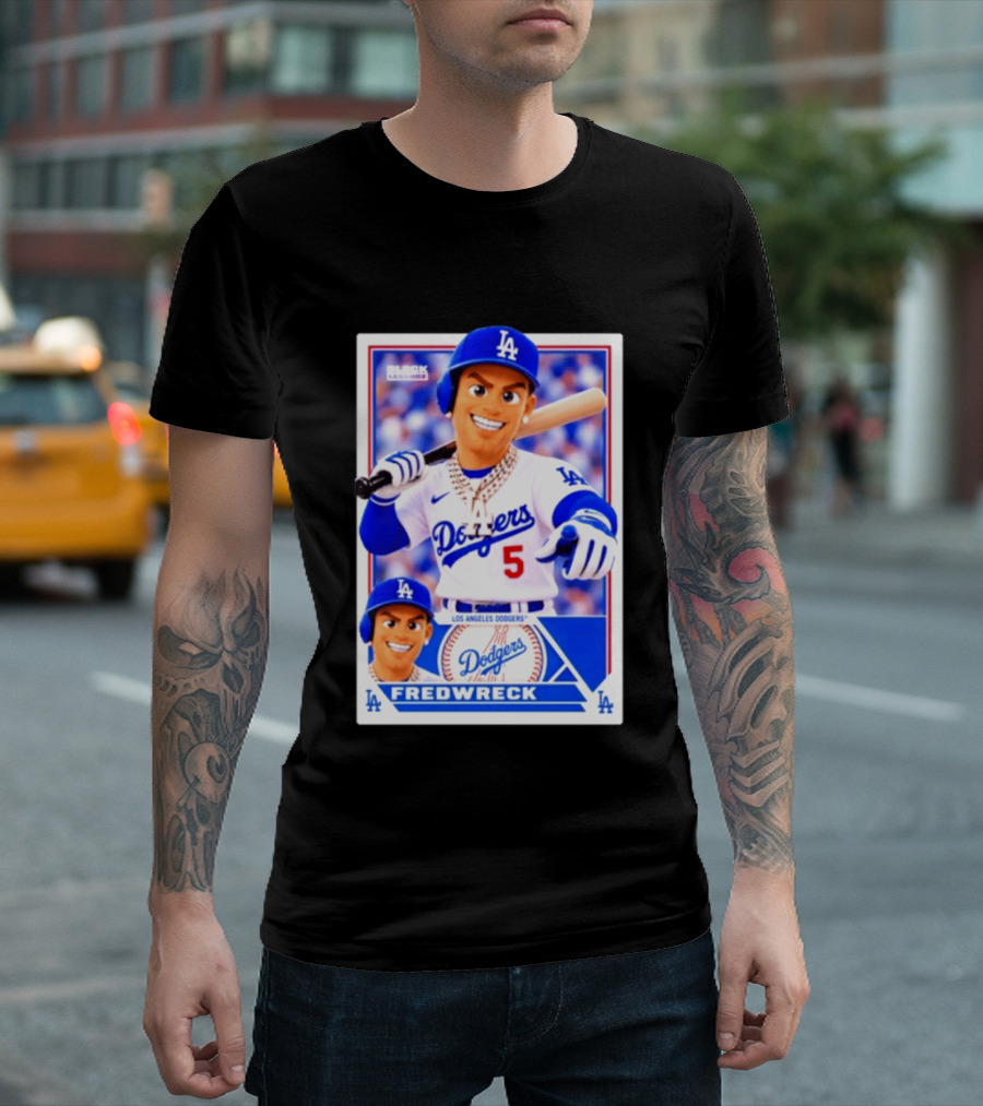 Los Angeles Dodgers Fredwreck Number 5 Block Legendz Baseball Card T-Shirt