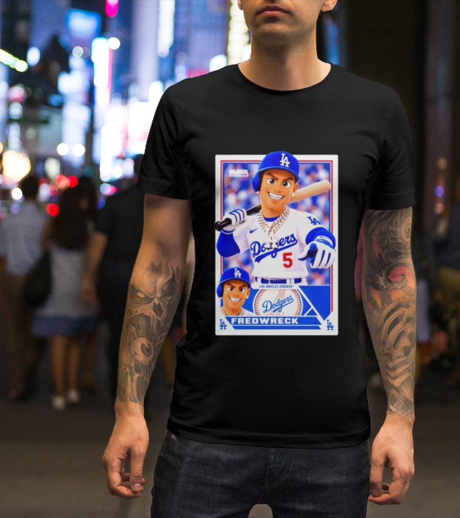 Los Angeles Dodgers Fredwreck Number 5 Block Legendz Baseball Card T-Shirt