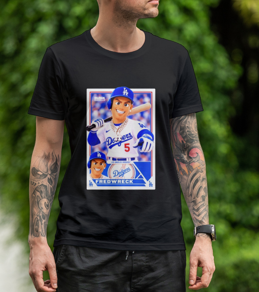 Los Angeles Dodgers Fredwreck Number 5 Block Legendz Baseball Card T-Shirt