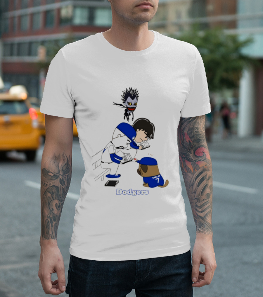 Death Note Dodgers Carlos Snell Baseball Cartoon Collaboration T-Shirt