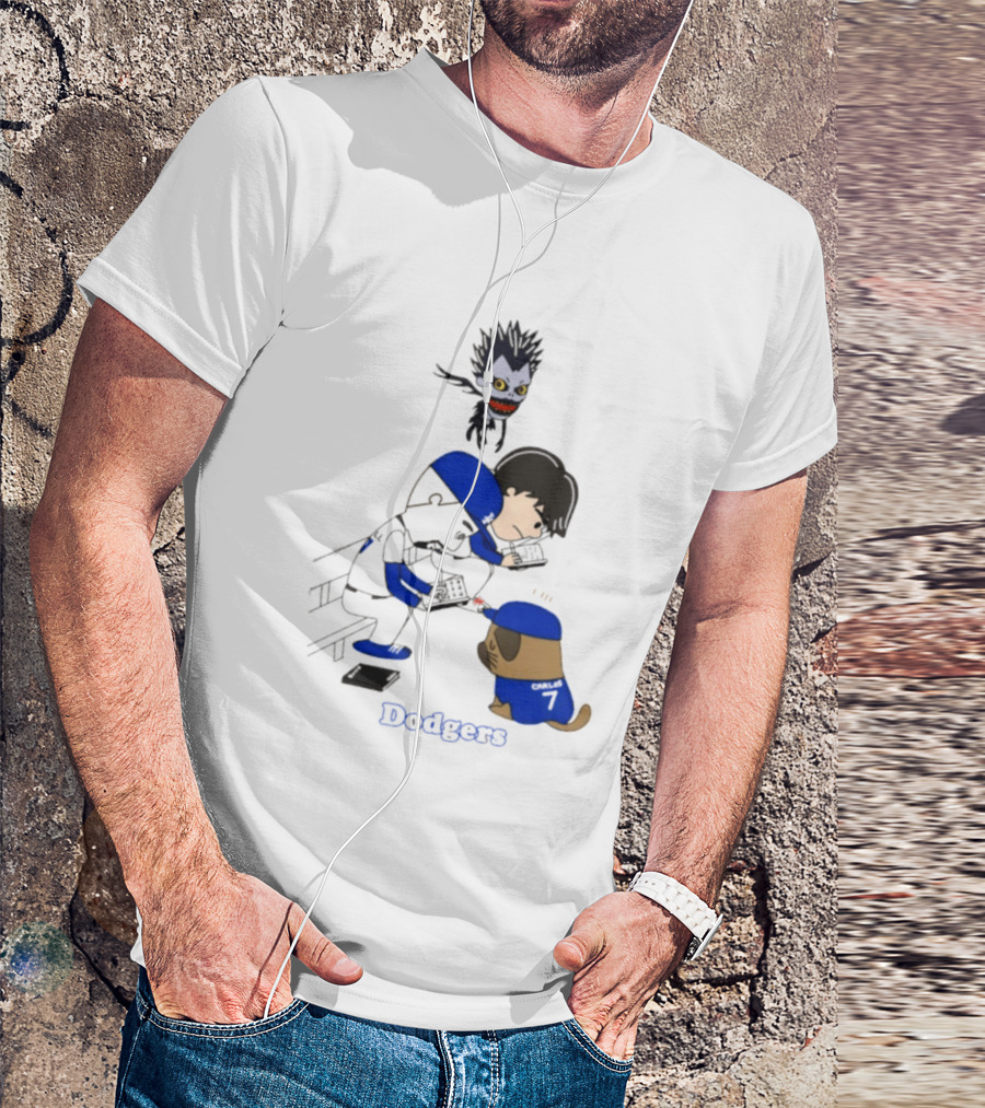 Death Note Dodgers Carlos Snell Baseball Cartoon Collaboration T-Shirt