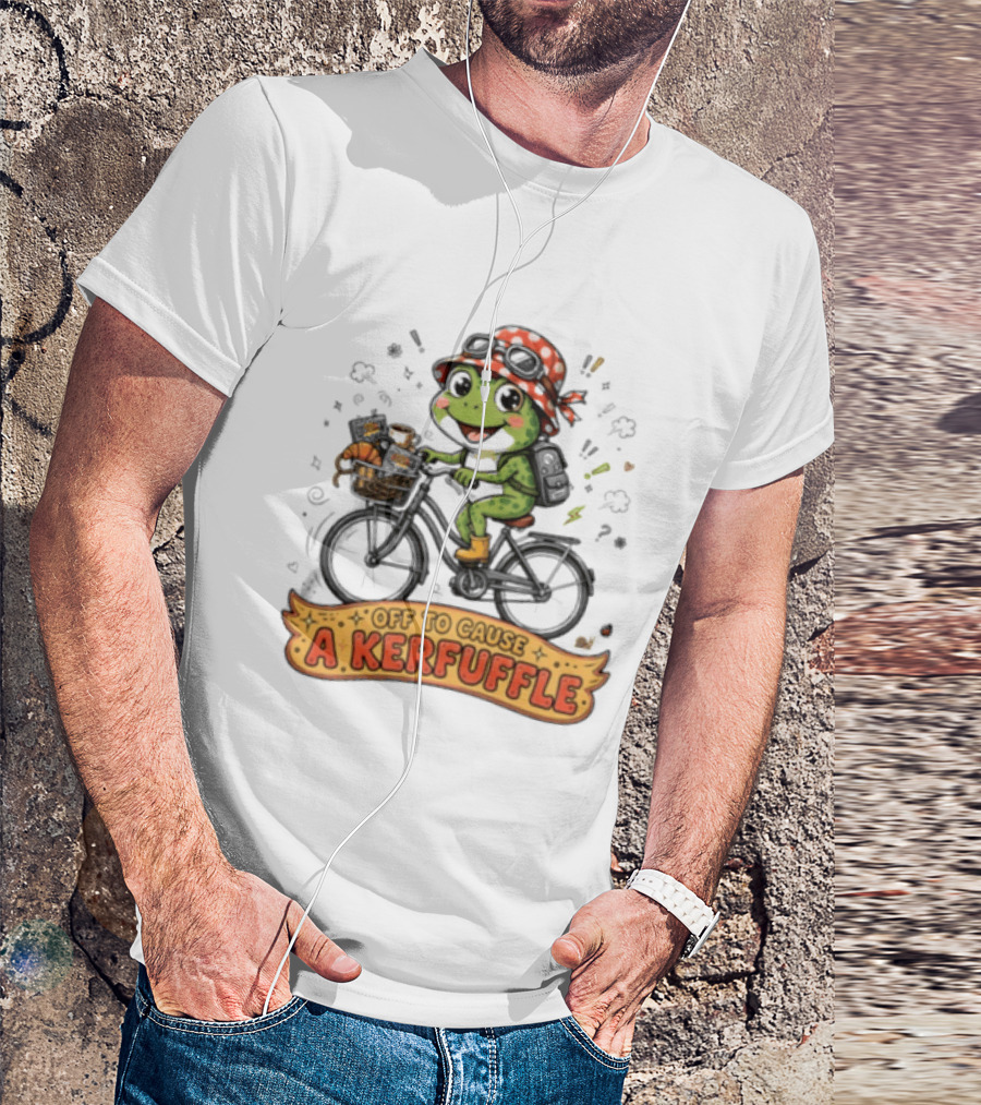 Frog On Bicycle Off To Cause A Kerfuffle Ride T-Shirt
