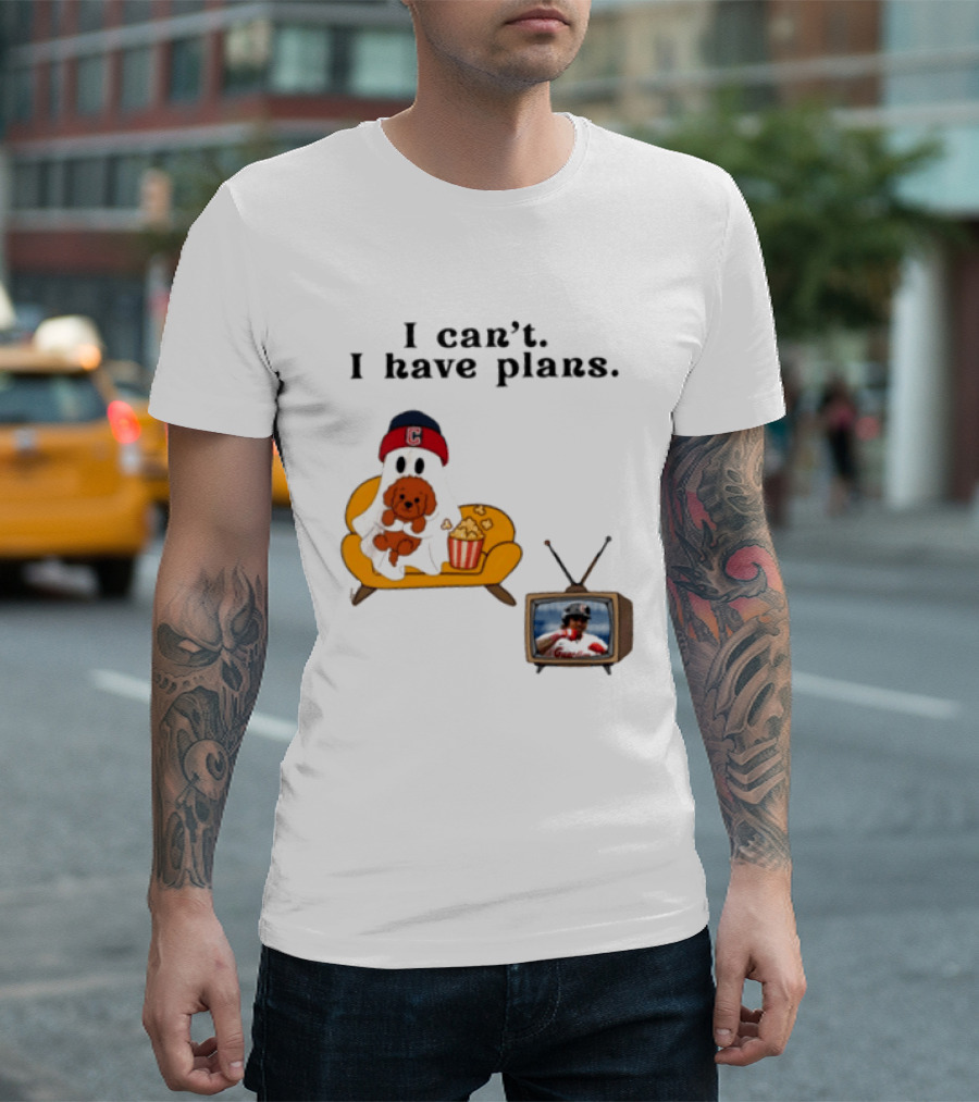 Ghost Cleveland Guardians I Can't I Have Plans Halloween Baseball TV Ghost Dog T-Shirt