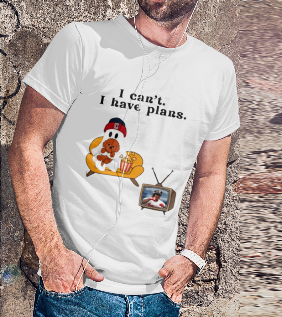 Ghost Cleveland Guardians I Can't I Have Plans Halloween Baseball TV Ghost Dog T-Shirt