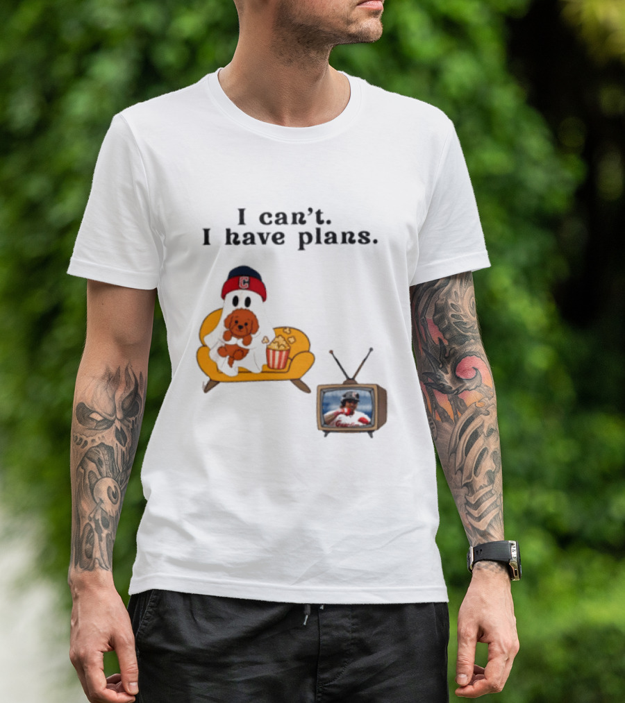 Ghost Cleveland Guardians I Can't I Have Plans Halloween Baseball TV Ghost Dog T-Shirt
