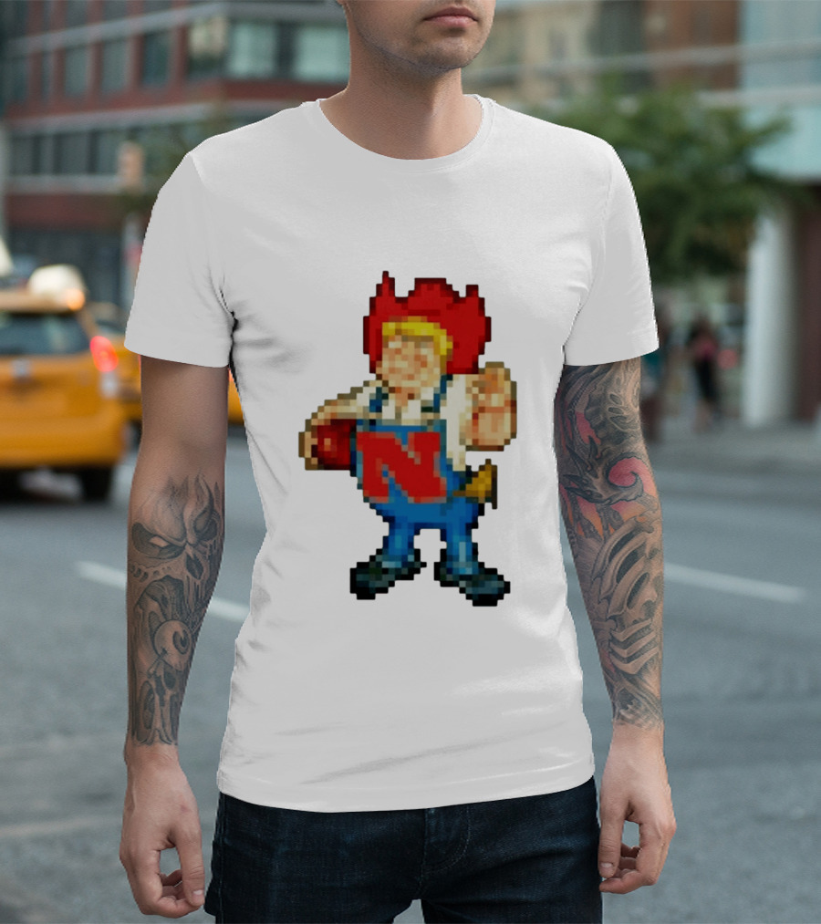 Herbie Husker Nebraska Cornhuskers Pixelated Character With Football T-Shirt