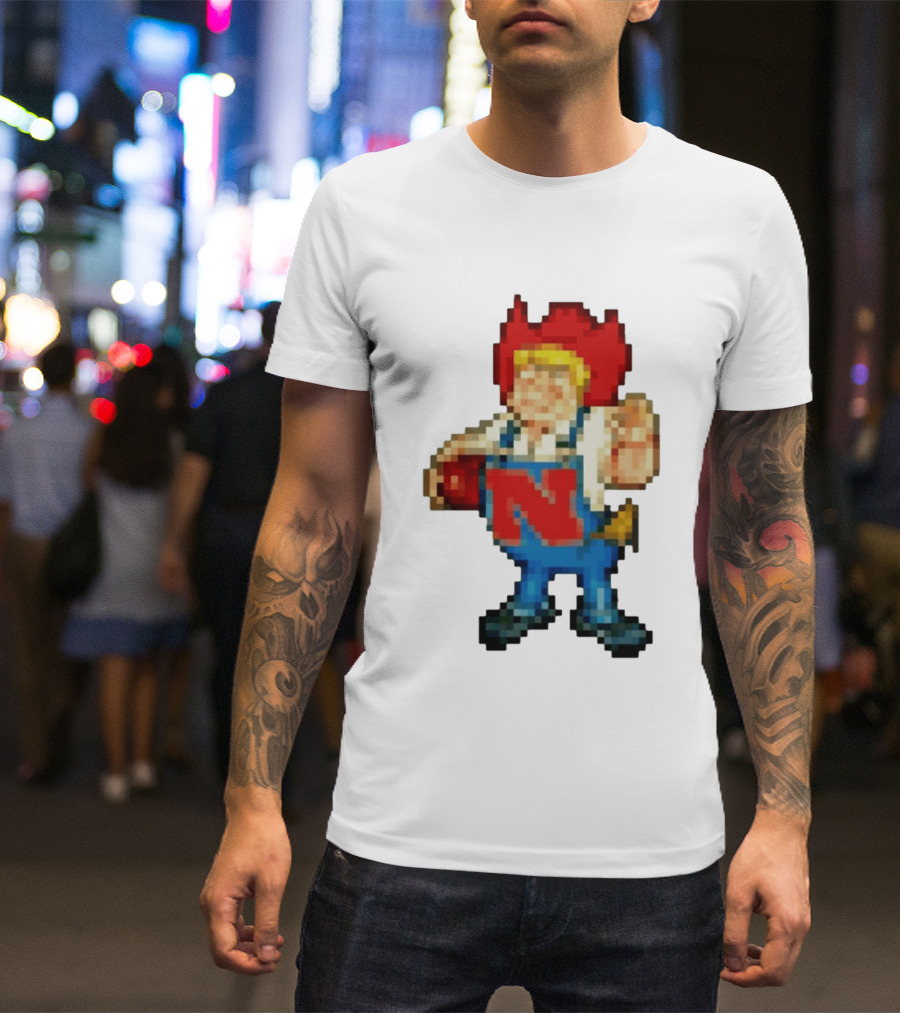 Herbie Husker Nebraska Cornhuskers Pixelated Character With Football T-Shirt